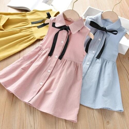 Summer Chiffon Dress For Girls Sleeveless Ramie Cotton Blouse Dresses Kids Fashion Ribbon Clothes 2 3 4 5 6 7 Years Baby Wear