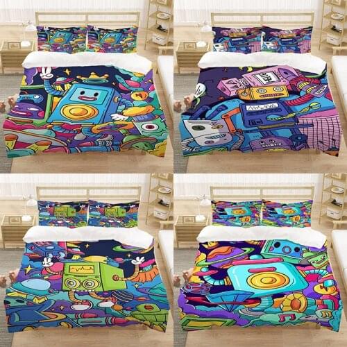 Home Textiles Quilt Duvet Cover With Pillowcases 3pcs Robots Pattern Designs Bedding Set For Kids Teens Adults Boys Girls