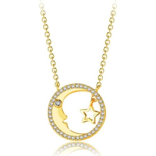 KOFSAC New Charm Gold Moon Star Necklaces For Women Jewelry Shiny Zircon Round Pendant Necklace Girl Valentines Day Accessories