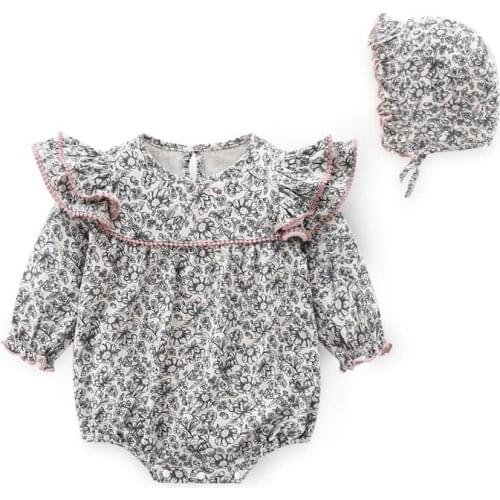Floral Long Sleeve Modal Cotton Infant Newborn Baby Girl Bodysuit Set Onesie Clothes Lace Girls Jumpsuits