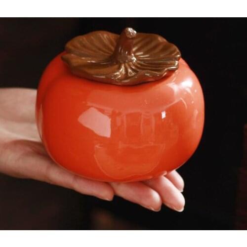 Kungfu Teaware Creative Gift for Friend Home Decoration Ceramic Tea Caddy Persimmon Vegetable Storage Jar Tea Leaf Container