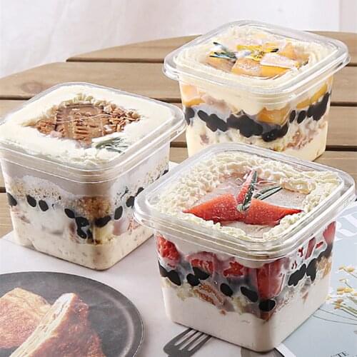 50pcs High Quality Square Jelly Mousse Cup Ice Cream Melaleuca Cake Yogurt Tiramisu Fruit Cake Box Small Clear Plastic Gift Box