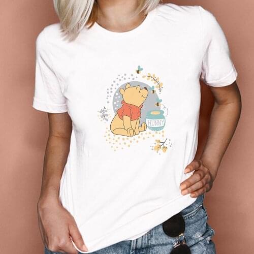 Summer Kawaii Winnie the Pooh and the Honey Graphic Funny Cartoon T-shirt Women Harajuku T Shirt White Tshirt Anime Girl Tops