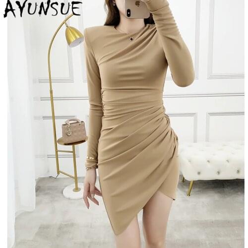 AYUNSUE Fashion Sexy Dress Women Korean High Waist Long Sleeve Dress Elegant Womens Dresses 2021 High Quality Vestido Mujer