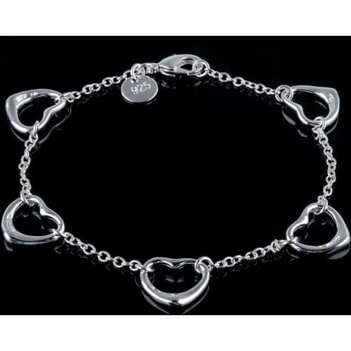 Trendy Silver Plated Chain Bracelet Fashion 5 Heart Bracelets & Bangles For Women Jewelry Bijoux Female Gift Shellhard