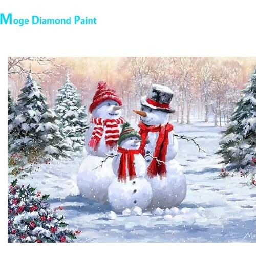 Cartoon Snowman Family Diamond Painting Round Full Drill Christmas Snow Forest Nouveaute DIY Mosaic Embroidery 5D Cross Stitch