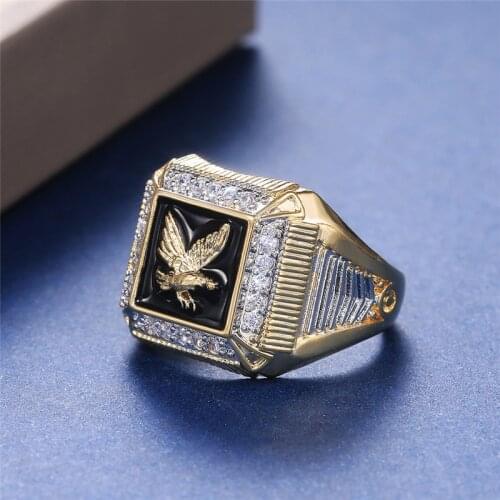 Fashion Atmosphere Mens Electroplating Eagle Peripheral Zircon Ring Domineering Personality All-Match Jewelry Gift Wholesale