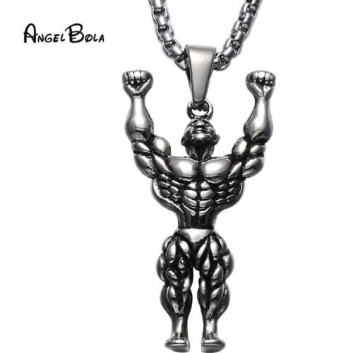 Gym Fitness Men Necklace Gold Stainless Steel Chain Bodybuilding Sports Charm Pendant & Necklaces for Men Jewelry