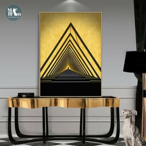 Nordic Golden mountain wall art Canvas Painting Prints Abstract geometric building Posters for Living Room Morden Home Decor
