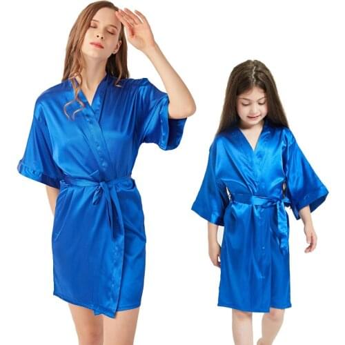 Parent-child Nightgown Pajamas Silk Family Matching Casual Soft Clothes New Year Mom and DaughterOutfit Kid Baby Nightwear