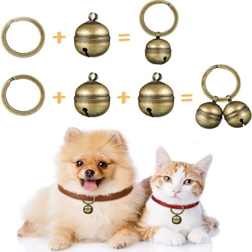 2021 New Cat Dog Collar Bells Brass Vintage Bells For Collar Dog Charm Bells Pet Pendant With Key Rings For Collars Necklace