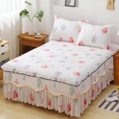 New Product Update)Bed Skirt Wrap Around Elastic Bed Shirts With Pillowcase Twin /Full/ Queen/ King Size for Home Decor White