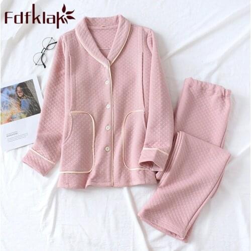 Autumn Winter New Pregnant Women Sleepwear Maternity Pajama Cotton Nursing Pyjamas Pink/Blue Breast Feeding Nightwear Fdfklak