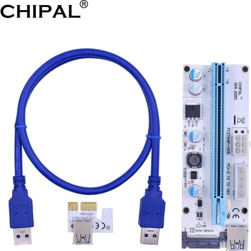 100pcs CHIPAL VER008S 3 in 1Riser Card 4Pin SATA 6PIN PCIE 1X 16X Extender Adapter 60cm USB 3.0 Cable for Video Card GPU