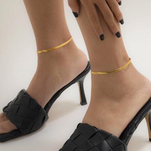 Flat Snake Chain Anklet Bracelet Women Simple Delicate Foot Chain Female Gold Color Herringbone Anklet Summer Beach Feet Jewelry