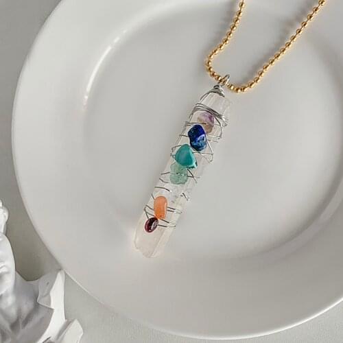 Momiji Chakra Energy Pendant Irregular Natural Crystal Cylinder Crushed Stone Necklace Guiding Meditation Pendant