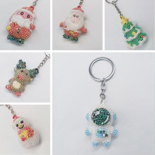 Withou glue Diamond Painting DIY Keychain Cross Stitch kit Embroidery Christmas Keychain Cartoon Elk Animal pattern Pendant Gift