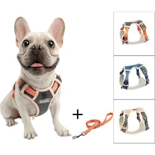TUFF HOUND Nylon Dog Harness No Pull Safety Harness Dog French Bulldog Reflective Adjustable Soft Puppy Harness Vest Dog Leash