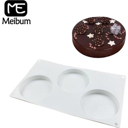 Meibum 3 Cavity Round Disc Muffin Cake Silicone Mold Fondant Chocolate Pastry Mousse Dessert Mould Kitchen Baking Tools
