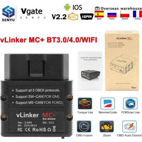 Vgate vLinker MC+ ELM327 WIFI For BMW/FordOBD2 Wireless-BT4.0 /3.0 Car diagnostic Scanner Tool For Android/IOS PK ELM 327 V 1 5