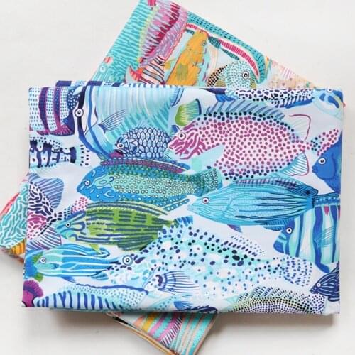 50X150cm Boho Style Fish Printed Cotton Canvas Fabric For Home Textiles Decoration DIY Sewing Needle Patchwork Accessories