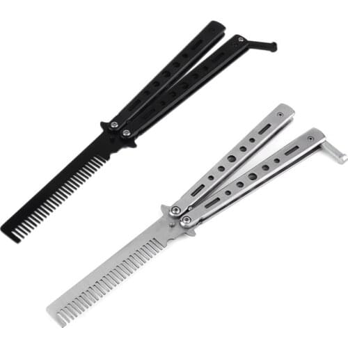 Training Salon Stainless Steel Butterfly Comb Sling Knife Safety Training Knife Novice Blade Practice Comb For Novices