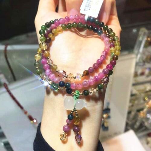 Three circles of colorful tourmaline Bracelet Austrian crystal bracelet jade marrow gourd pendant Valentines Day gift