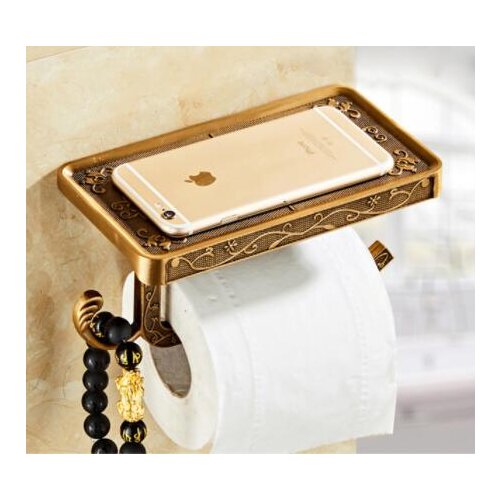 Vidric Antique Carved Bathroom Paper Mobile Phone Tissue Holder Toilet Paper Dispenser with Shelf Towel Rack Toilet Paper Holder