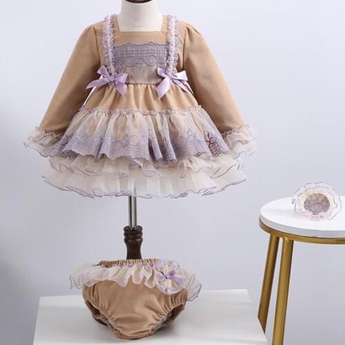 Baby girl vintage Spanish lolita dress kids court style bow mesh stitching ball gown princess dress