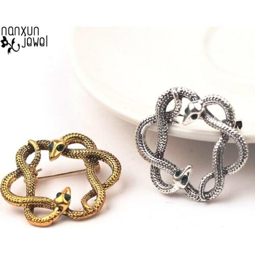 Vintage Cute Animal Snakes Collar Pins Brooches Female Jewelry Antique Gold Silver Color Costume Accessories for Women lapel pin