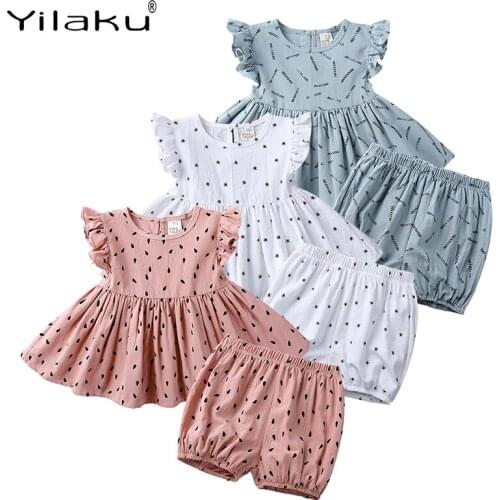 Yilaku Girls Clothes Summer 2 Pcs Baby Girls Clothes Sets Short Dress + Pp Shorts Dot Print Kids Bread Shorts Clothes Suit YY099