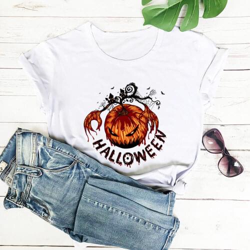 Big Ghost Pumpkin Graphic Print Halloween Funny 100%Cotton Women Tshirt Unisex Funny Summer Casual Short Sleeve Top Holiday Tee