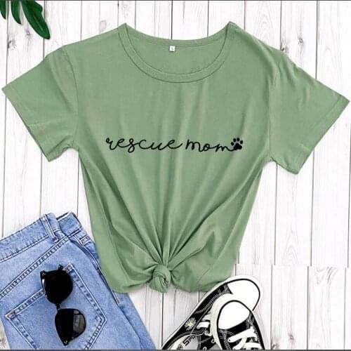 Rescue Dog Mom Print 100%Cotton Womens T Shirt Funny Casual O-Neck Summer Short Sleeve Tops Dog Lover Shirts Pet Lover Gift