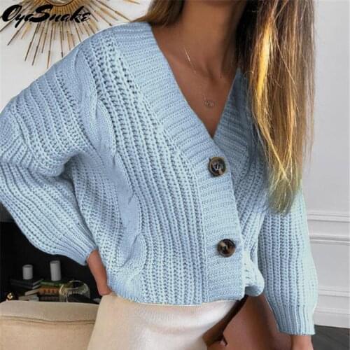 Oyasnake Women High Street Single Breasted Long Sleeve Cardigan Autumn Winter New Knitted Solid Sweater Female Clothes