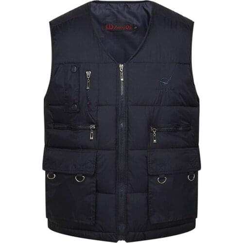 Winter Men Cotton Warm Vest Waistcoat Male Sleeveless Jacket With Many Pockets Vest Casual Baggy Zipper For Man Plus Size