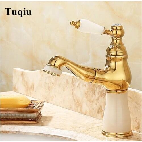 Vidric Gold Bathroom Basin Faucet Solid Brass and Jade material Faucet Sink Mixer Tap Hot and Cold Lavatory Faucet Sink Crane