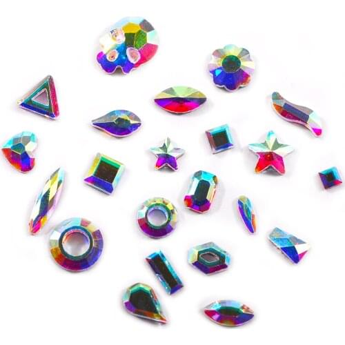 1 Pack 50Pcs AB Flatback Glass Hot Fix Rhinestones Decorations Crystal Gems For Clothing Fabric Jewelry Shiny Stones Accessories