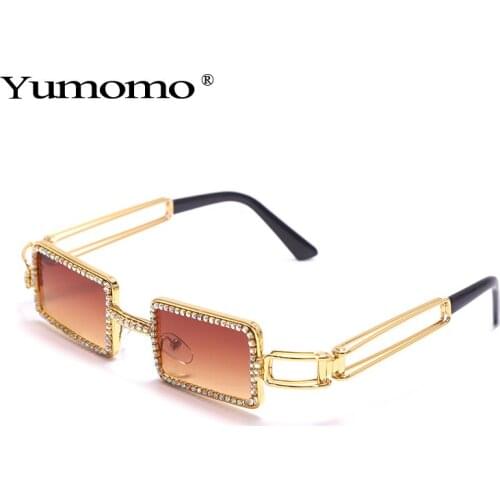 2021 Rhinestone Square Steampunk Sunglasses Women Diamond Luxury Sun Glasses Small Metal Frames Eyewear UV400 Ladies Shades
