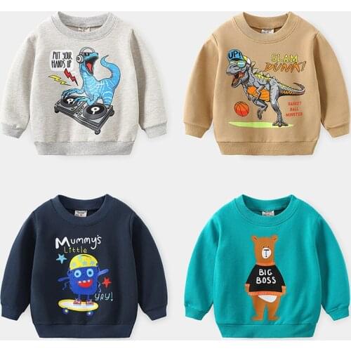 2021 Autumn New Arrival Baby Clothes Cartoon Animals Long Sleeve O Neck Boys Sweatshirts Cotton Pullover Tops Outwear For Kids