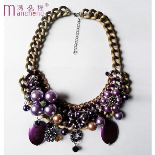 2021 new type restoring ancient ways bronze plated necklace purple pearl crystal big chunky rope chokers clavicle necklaces