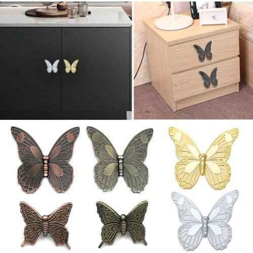 3D Butterfly Knob Antique Bronze Brass Furniture Handle Vintage 32mm 43mm Kitchen Handle Dresser Drawer Cabinet Pull Knobs
