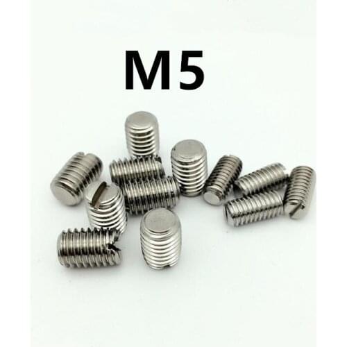 500pcs/lot M5x5/6/8/10/12/16/20/25mm GB73 DIN551 304 Stainless steel slotted set screw with flat point