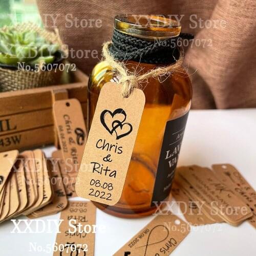 90/180pcs Wedding Favor Tags Mini Kraft Tags Personlized Custom Name & Date Thank You Tags Weding Party Decor Favors