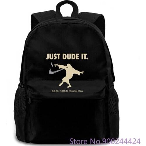 The Big Lebowski Just DUDE It Jeff Bridges ABIDE Dudeism Printed Funny Crew Neck Short-Sleeve backpack