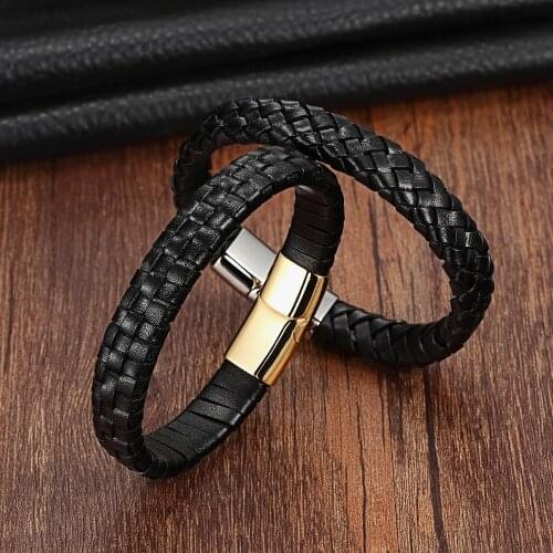 XQNI Stripe/Box Chain Gold/Silver Color Stainless Steel Genuine Leather Bracelet For Men Fashion Jewelry Birthday Party Gift