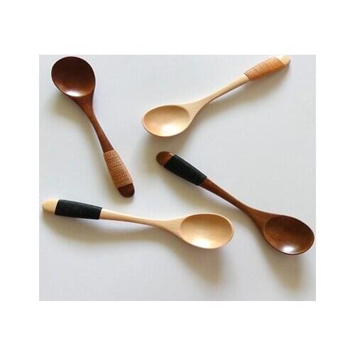 500pcs/ot 13x2.8cm Wooden Spoon Ice Cream Coffee Tea Soup Wood Spoon Honey spoons Handle with yarn