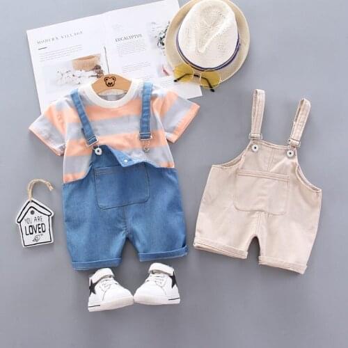 2021 New Children summer Baby Girls Strips T-Shirt Bib Pants 2Pcs/sets Infant Kids Fashion Toddler Clothing Tracksuits 0-4 years