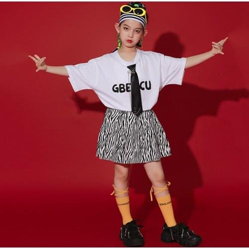 Childrens Day Costume Girls Jazz Dance Clothes White Tops Tie Modern Cheerlead Dance Show Kids Hip Hop Dancing Costume BL6020