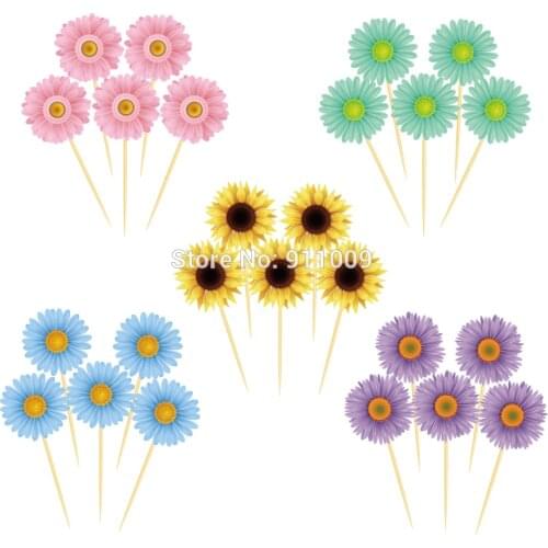 Baby Shower Cake Topper Decorations Spring Theme Sunflower Daisy Flower Cupcake Topper Baking Tool Happy Birthday Party Supplies