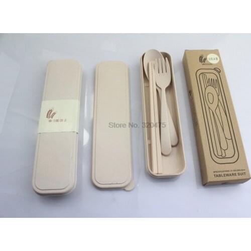 By dhl 200set Portable Eco-Friendly Wheat Straw Cutlery Travel Kids Adult Cutlery Dinnerware Camping Picnic Set Kitchen Gift